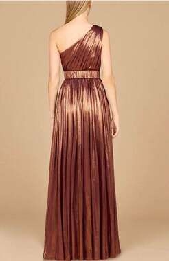 LARA New York One Shoulder Metallic Dress Bronze Full Length NWT Size 12